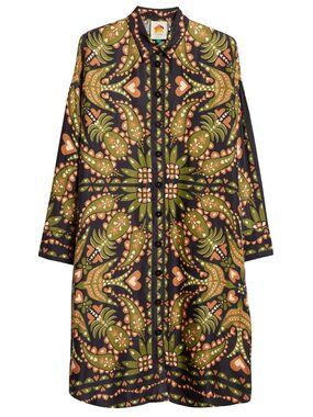 FARM Rio Olive Green and Black Long-Sleeve Printed Dress